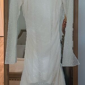Oh Polly Shimmering White Long Sleeve Dress